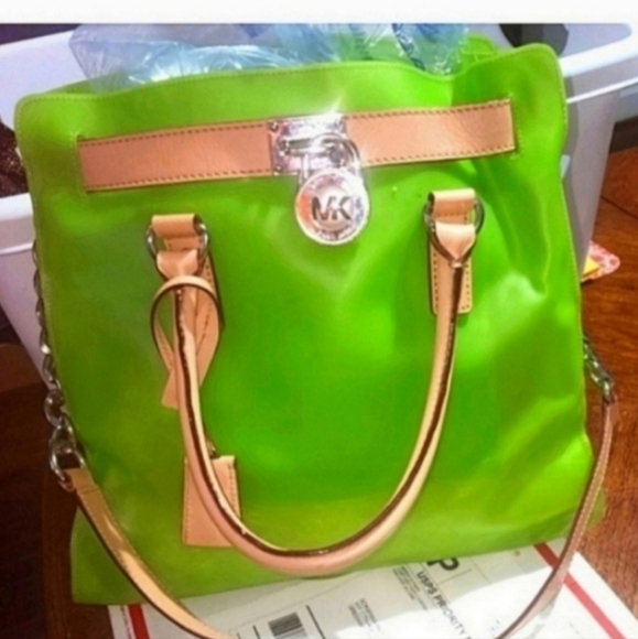 🍂🍁💣💣Limited RARE HTF VINTAGE MICHAEL KORS NEON GREEN FROSTED JELLY HAMILTON - Picture 3 of 8